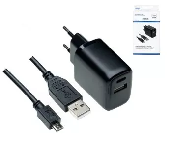 Adattatore di ricarica USB PD/QC 3.0 con cavo micro USB da 2 m 20W, 3,6V~5,9V/3A; 6~9V/2A; 9V~12V/1,5A